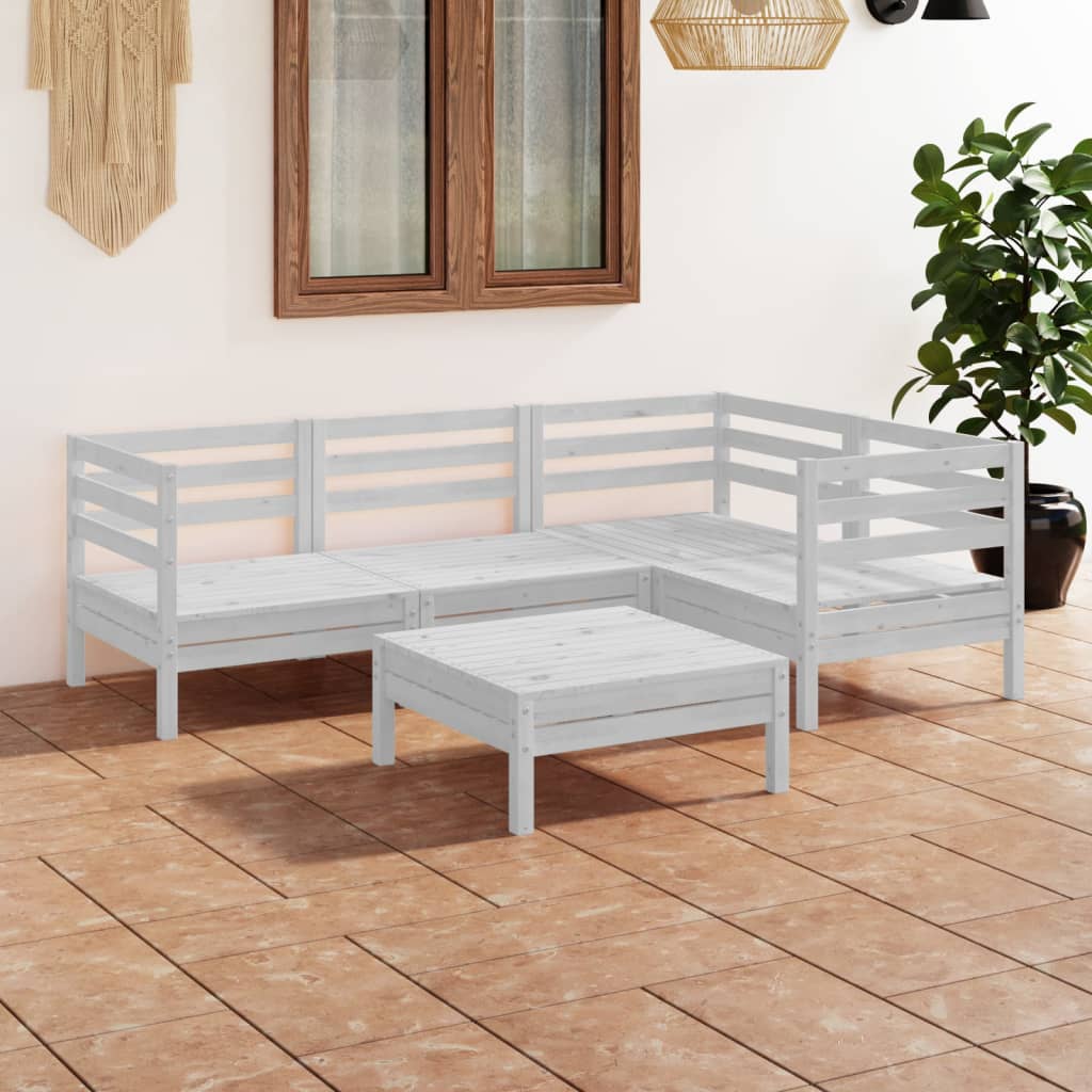 5-tlg. Garten-Lounge-Set Massivholz Kiefer Weiss